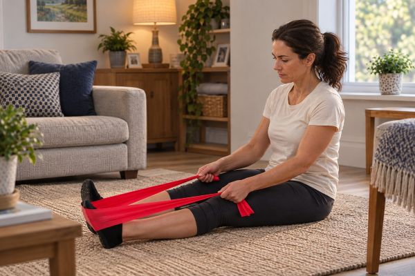 Woman using resistance band on ankle